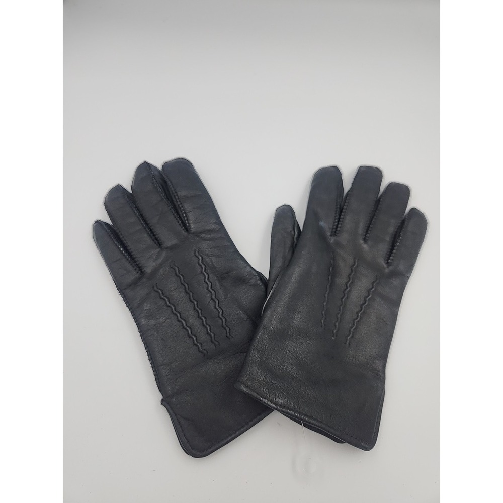 Vintage Black Genuine Leather Wrist Gloves Lady Size Med 9- 9.5